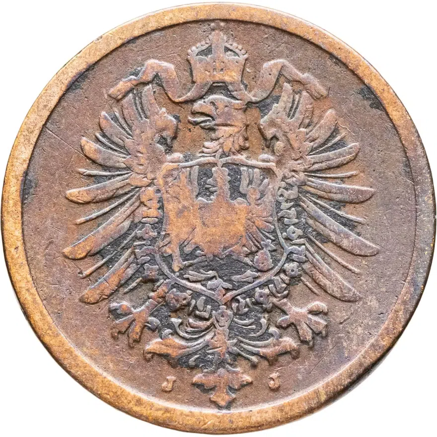 Германия 2 пфеннига (pfennig) 1875 J  знак монетного двора: "J" - Гамбург, реверс