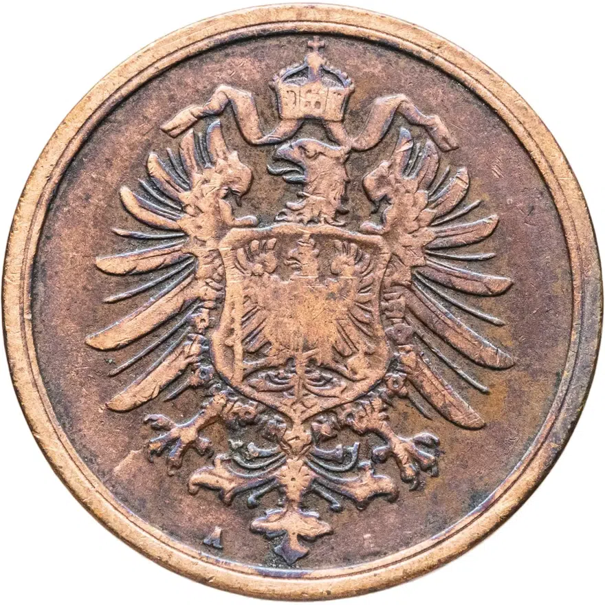 Германия 2 пфеннига (pfennig) 1874 A  знак монетного двора "A" - Берлин, реверс
