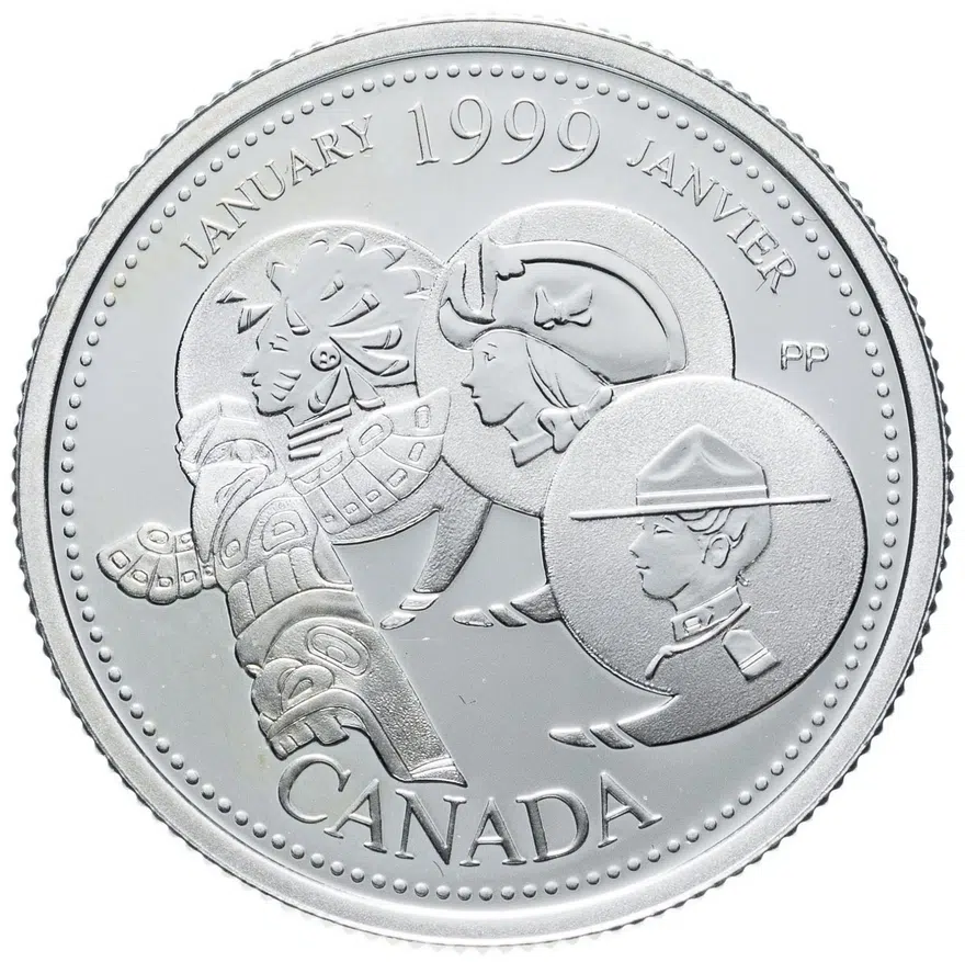 Канада 25 центов (cents) 1999 "Миллениум - Январь 1999, Развитие страны", аверс