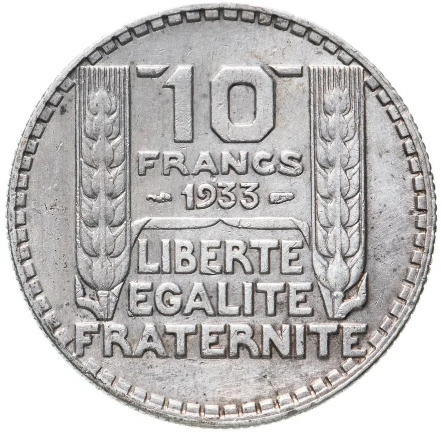 Франция 10 франков (francs) 1933, реверс