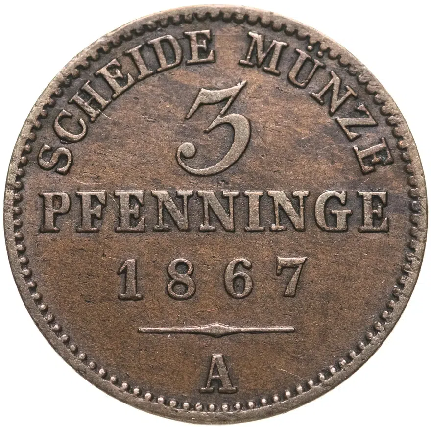 Пруссия 3 пфеннинга  1867 А, аверс