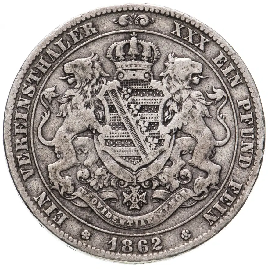 Германия, Саксония  1 союзный талер (vereinsthaler) 1862 B, аверс
