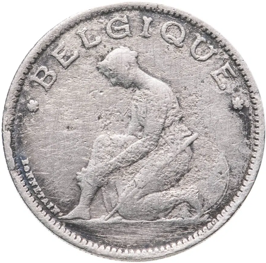 Бельгия 1 франк (franc) 1933  Надпись на французском - 'BELGIQUE', реверс