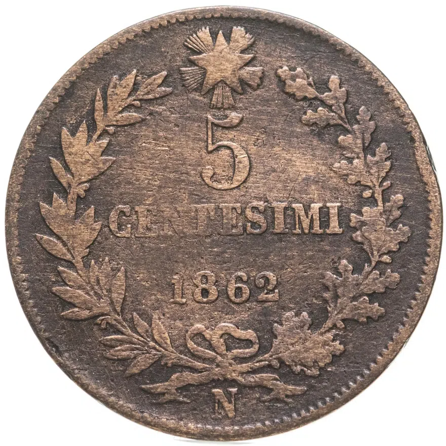 Италия 5 чентезимо (centesimi) 1862