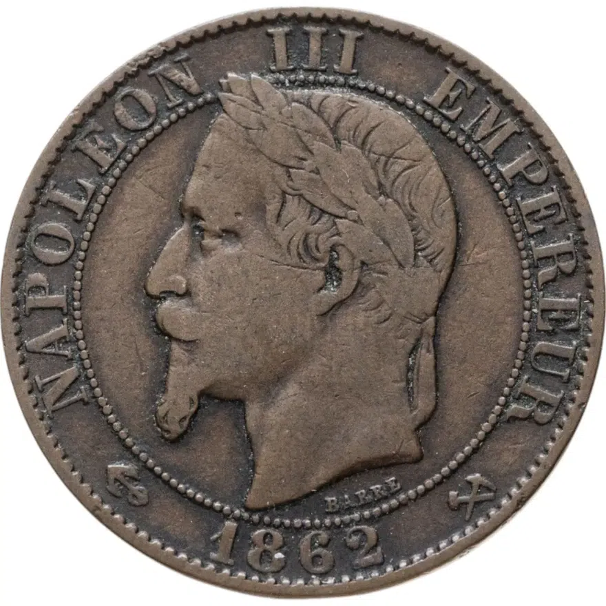 Франция 5 сантимов (centimes) 1862 монетный двор "К" - Бордо