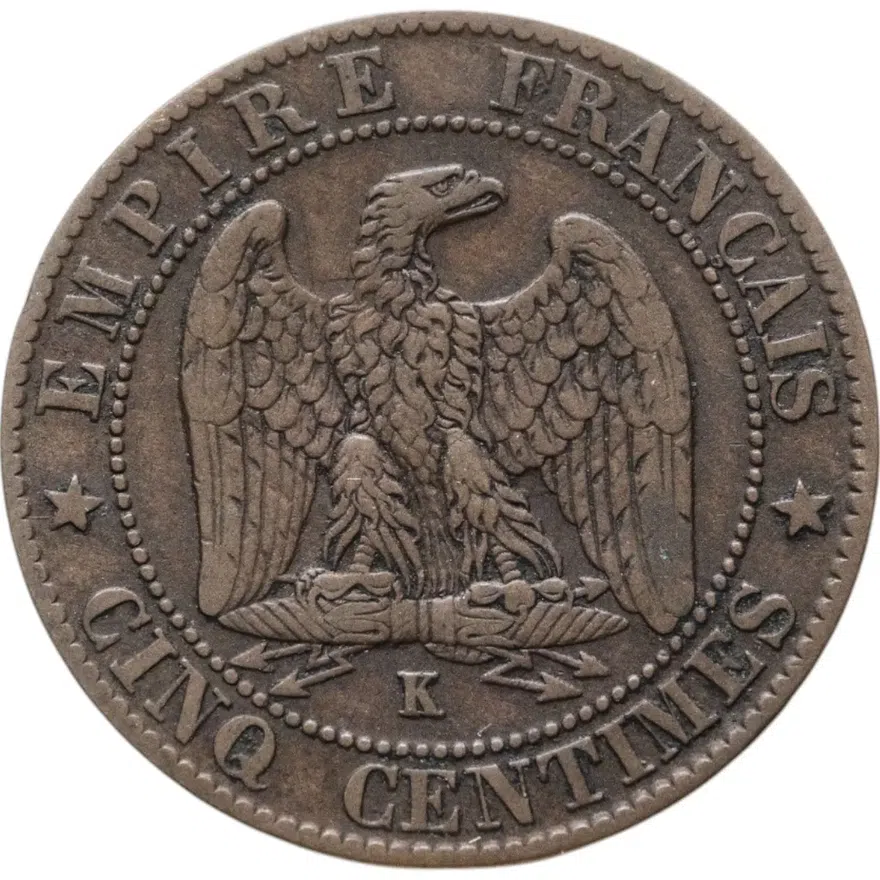 Франция 5 сантимов (centimes) 1862 монетный двор "К" - Бордо, реверс
