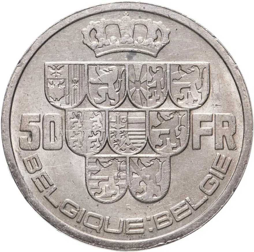 Бельгия 50 франков (francs) 1939  Надпись - 'BELGIQUE:BELGIE', реверс