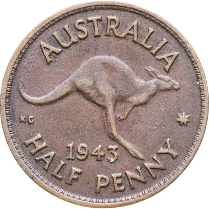 Австралия 1/2 пенни (penny) 1943   без точки, аверс