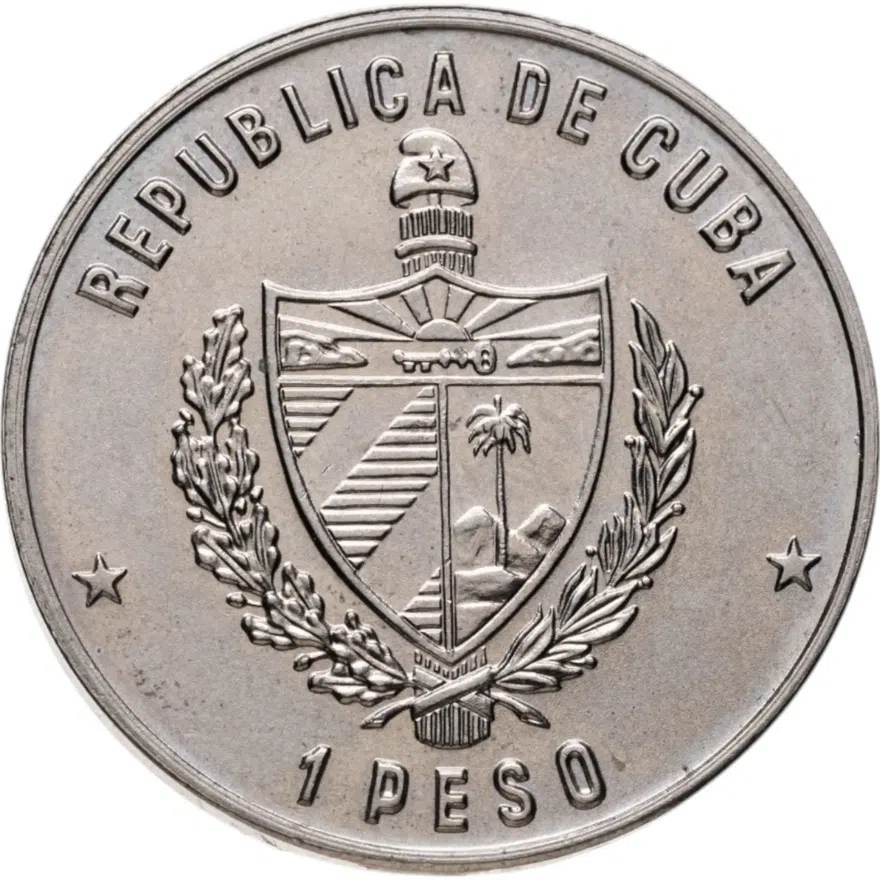 Куба 1 песо (peso) 1986  100 лет автомобилям, реверс