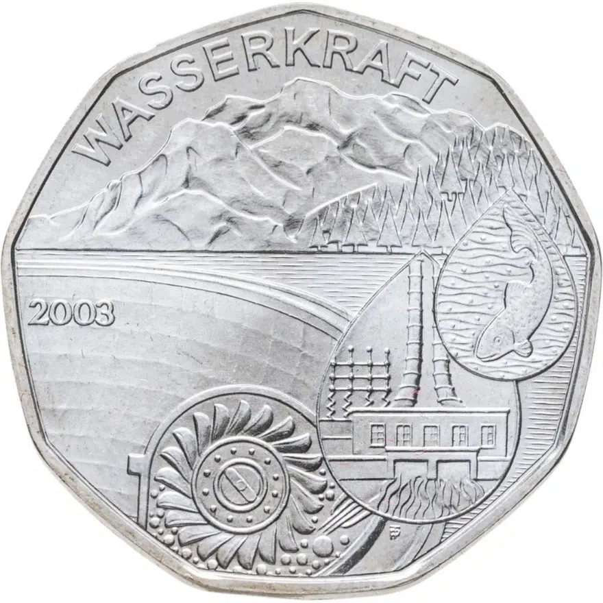 Австрия 5 евро (euro) 2003  Гидроэлектростанция, реверс