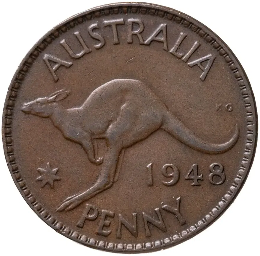 Австралия 1 пенни (penny) 1948   без точки, аверс
