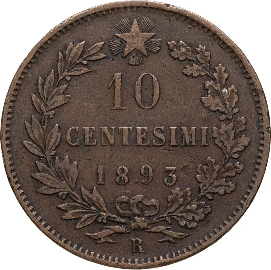 Италия 10 чентезимо (centesimi) 1893, реверс
