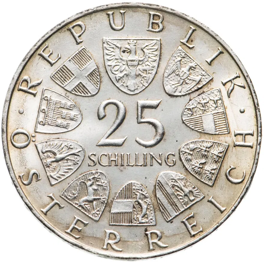 Австрия 25 шиллингов (shillings) 1969  Петер Розеггер, реверс