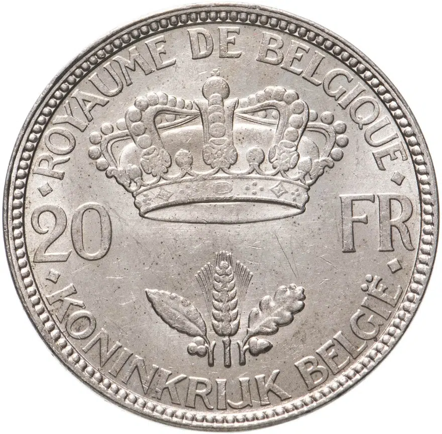 Бельгия 20 франков (francs) 1935, реверс