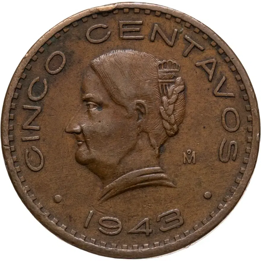 Мексика 5 сентаво (centavos) 1943, аверс