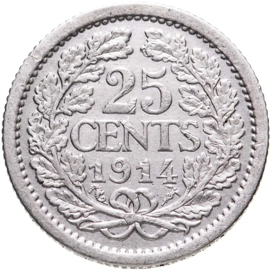 Нидерланды 25 центов (cents) 1914, реверс