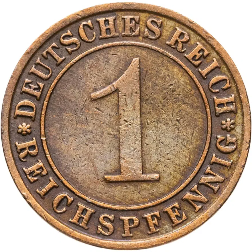 Германия 1 рейхспфенниг (reichspfennig) 1931 F  знак монетного двора "F" — Штутгарт, аверс