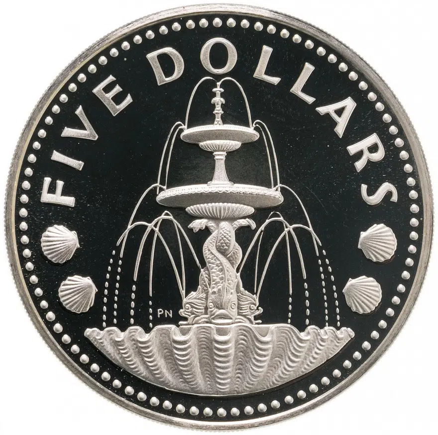 Барбадос 5 долларов (dollars) 1977, аверс