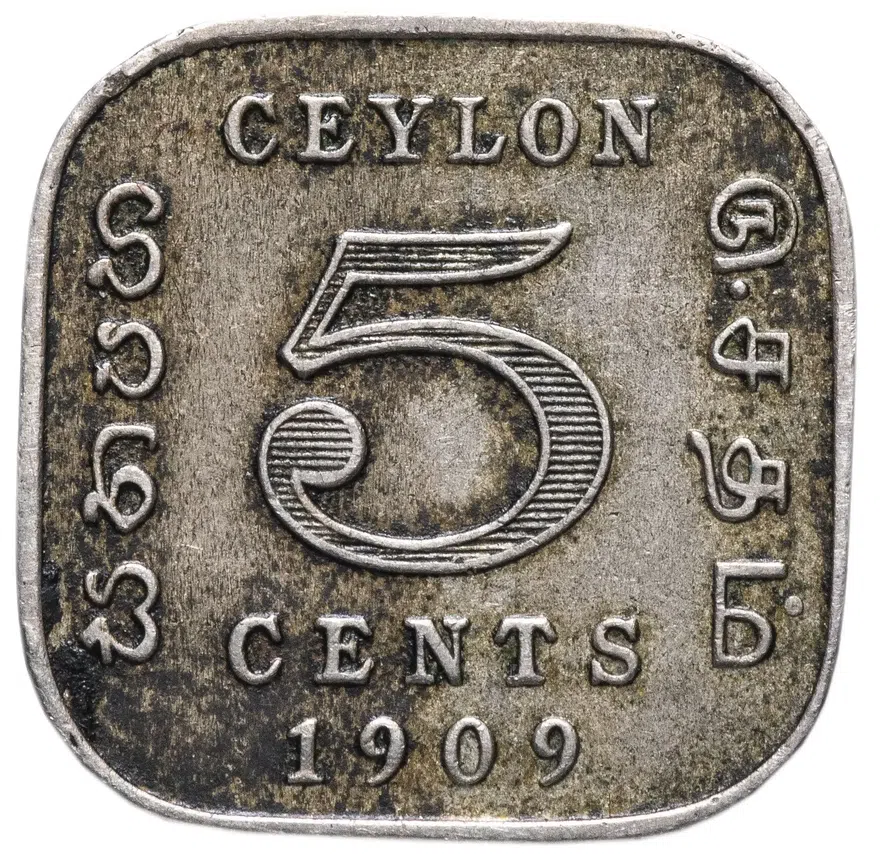 Цейлон 5 центов (cents) 1909, реверс