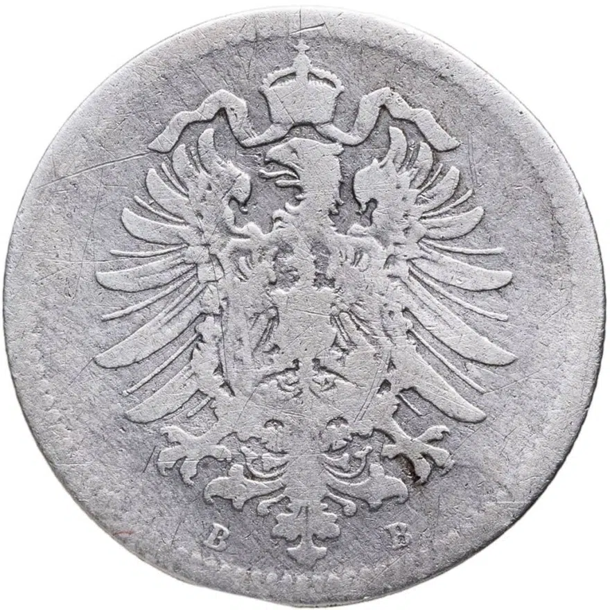 Германия 20 пфеннигов (pfennig) 1873 B  знак монетного двора: "B" - Ганновер, реверс