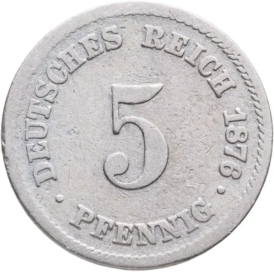 Германия 5 пфеннигов (pfennig) 1876 A  знак монетного двора: "A" - Берлин