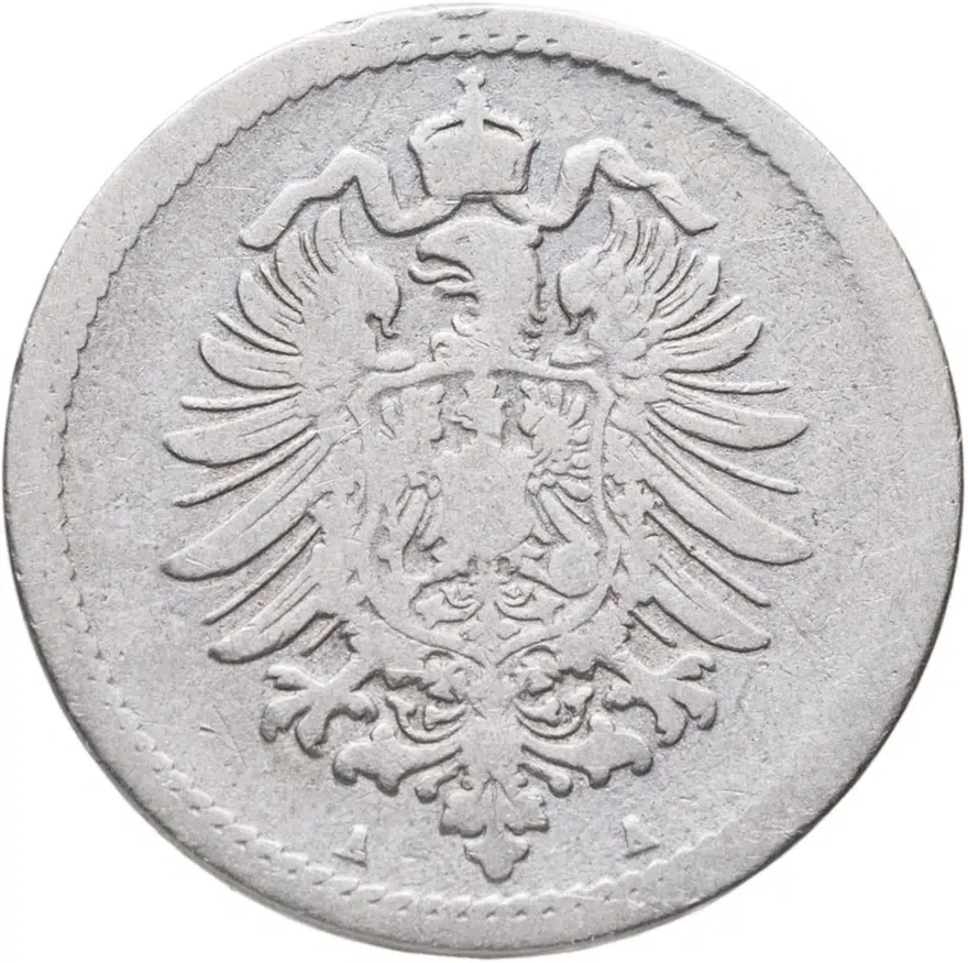 Германия 5 пфеннигов (pfennig) 1876 A  знак монетного двора: "A" - Берлин, реверс