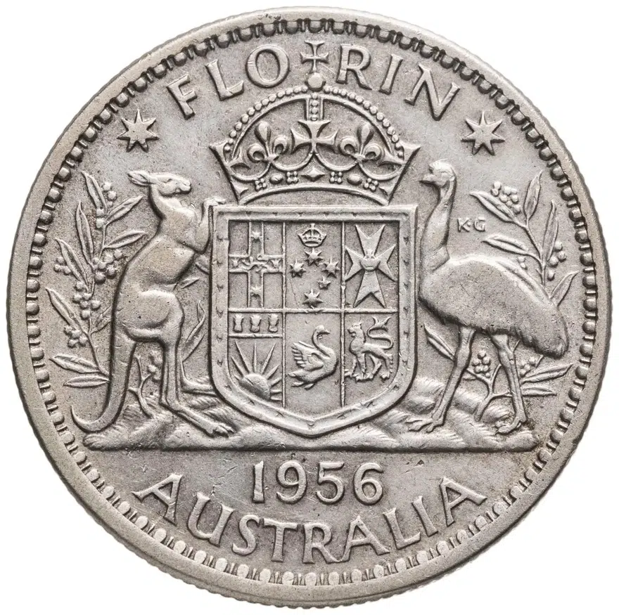 Австралия 2 шиллинга (флорин, shillings) 1956, аверс