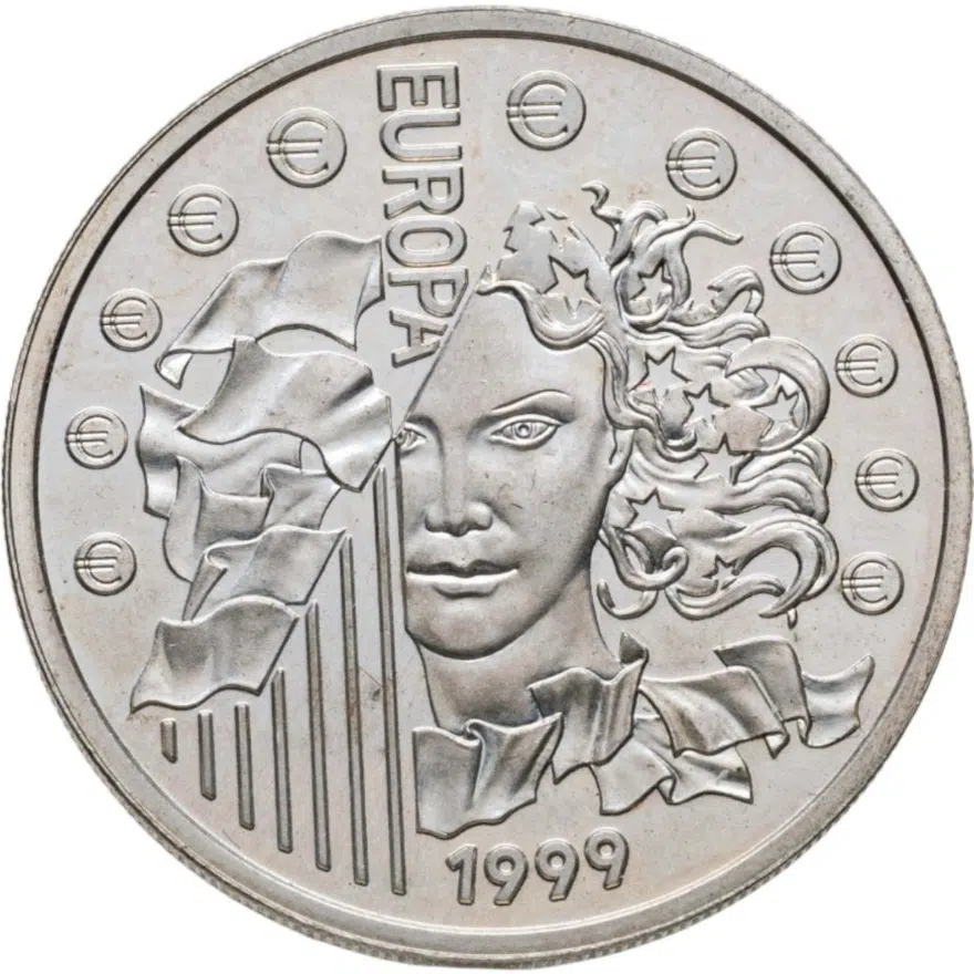 Франция 6,55957 франков (francs) 1999  Введение евро, аверс