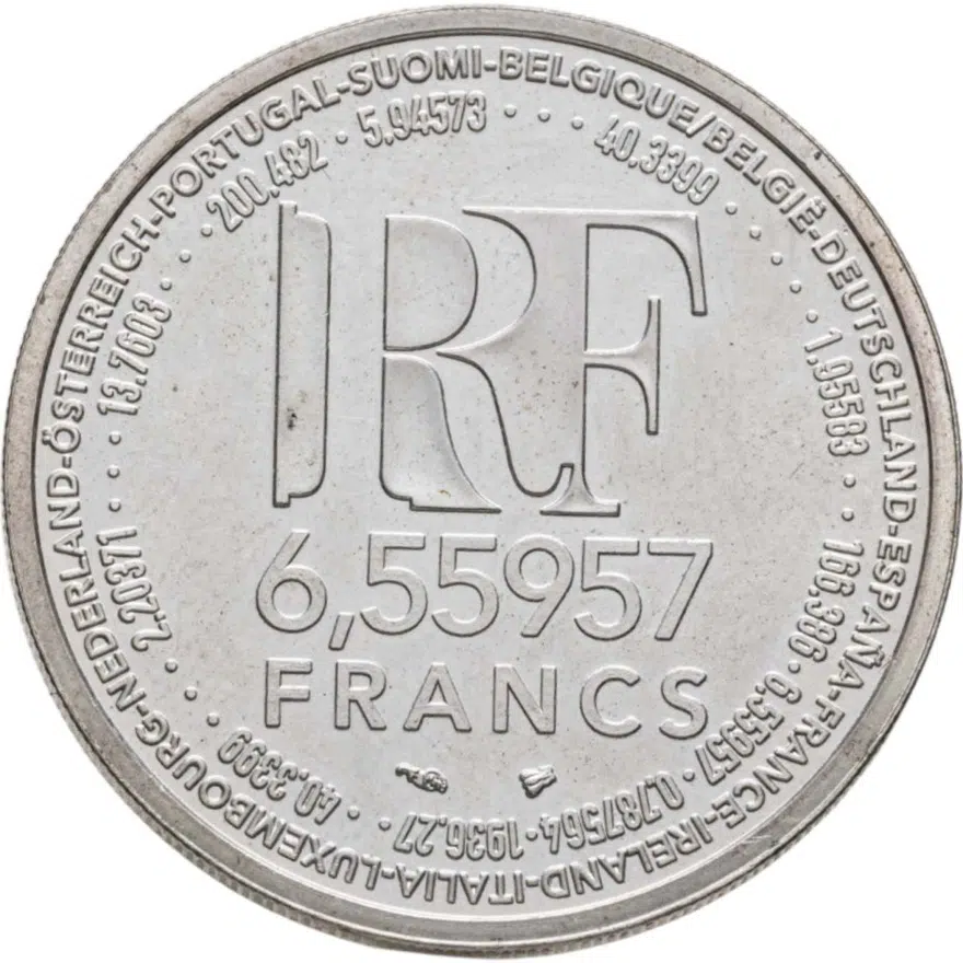Франция 6,55957 франков (francs) 1999  Введение евро, реверс