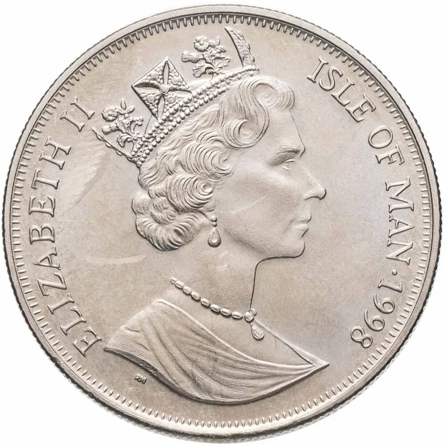 Остров Мэн 1 крона (crown) 1998  Чемпионат мира по футболу 1998, Франция /вратарь ловит мяч/, реверс