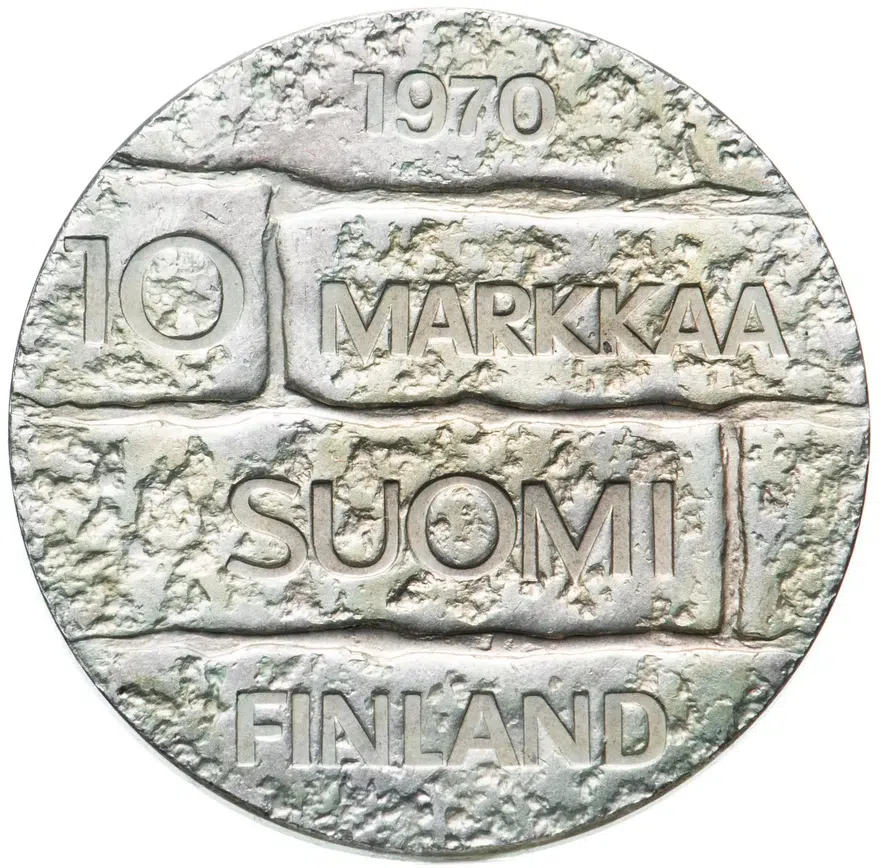 Финляндия 10 марок (markkaa) 1970  100 лет со дня рождения президента Юхо Паасикиви, реверс