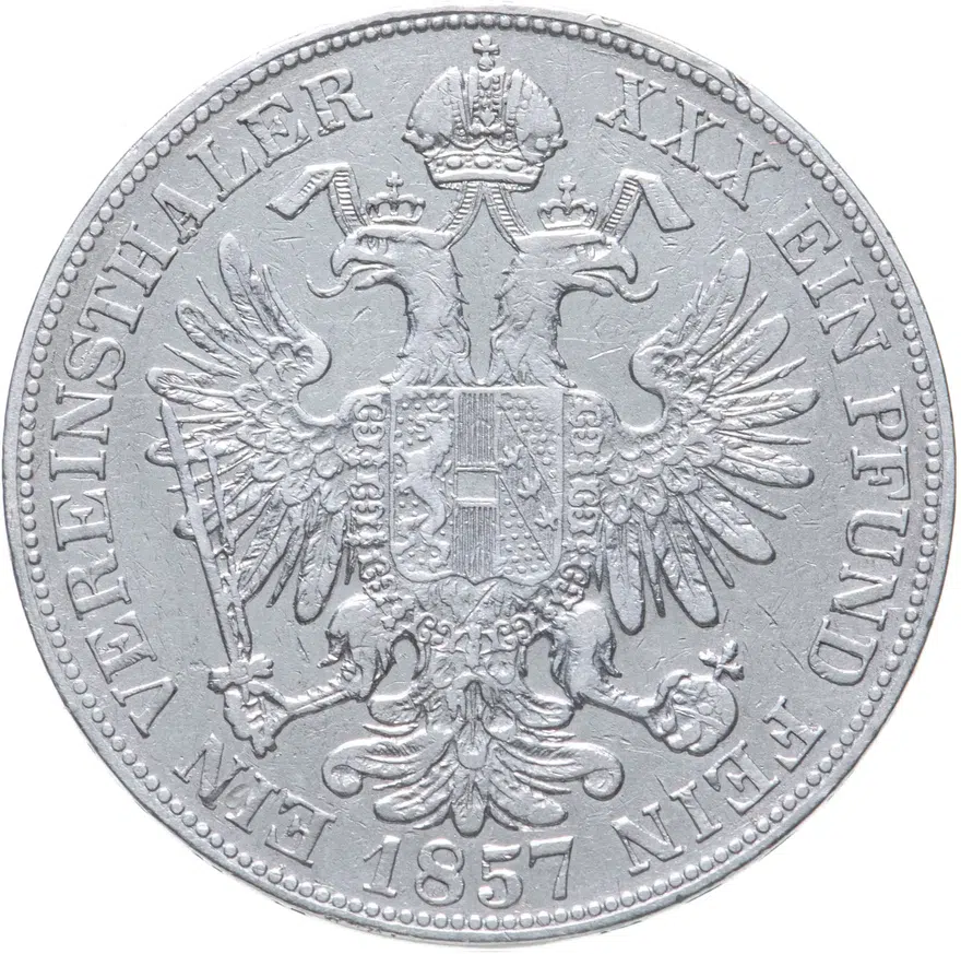 Австрия 1 союзный талер (vereinsthaler) 1857 A  знак монетного двора "A" - Вена, реверс