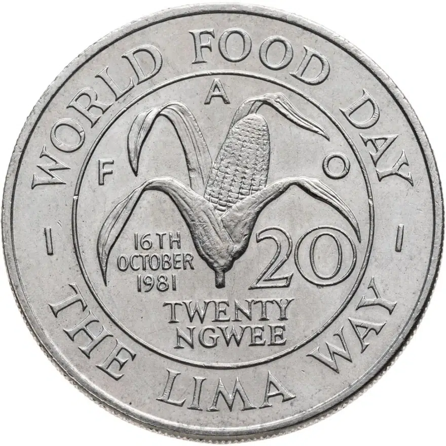 Замбия 20 нгве (ngwee) 1981  ФАО, реверс