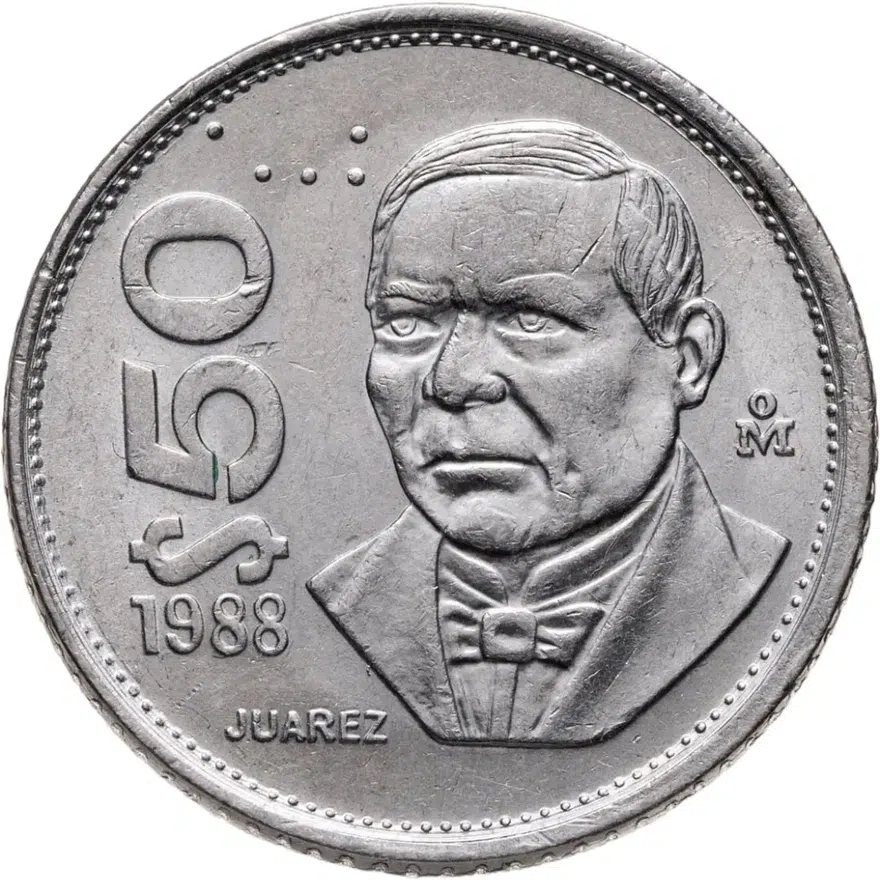 Мексика 50 песо (pesos) 1988  Медно-никелевый сплав (не магнетик) не магнитная