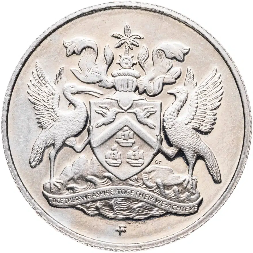 Тринидад и Тобаго 25 центов (cents) 1971 FM  знак монетного двора "FM" — The Franklin Mint, США, реверс