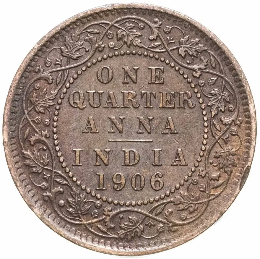 Индия (Британская) 1/4 анны (anna) 1906  Медь, 6.48 гр., реверс