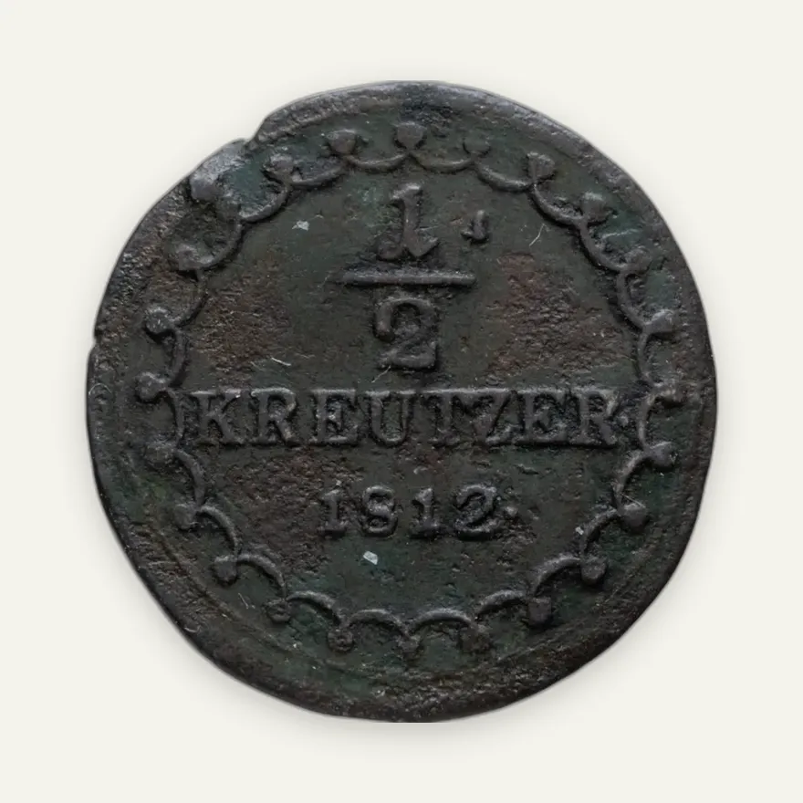 Австрия 1/2 крейцера (kreuzer) 1812 S знак монетного двора "S" - Смолник
