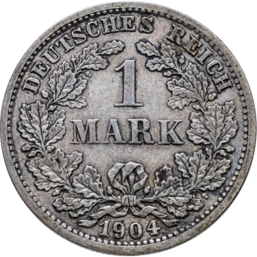 Германия 1 марка (mark) 1904 D  знак монетного двора: "D" - Мюнхен, аверс