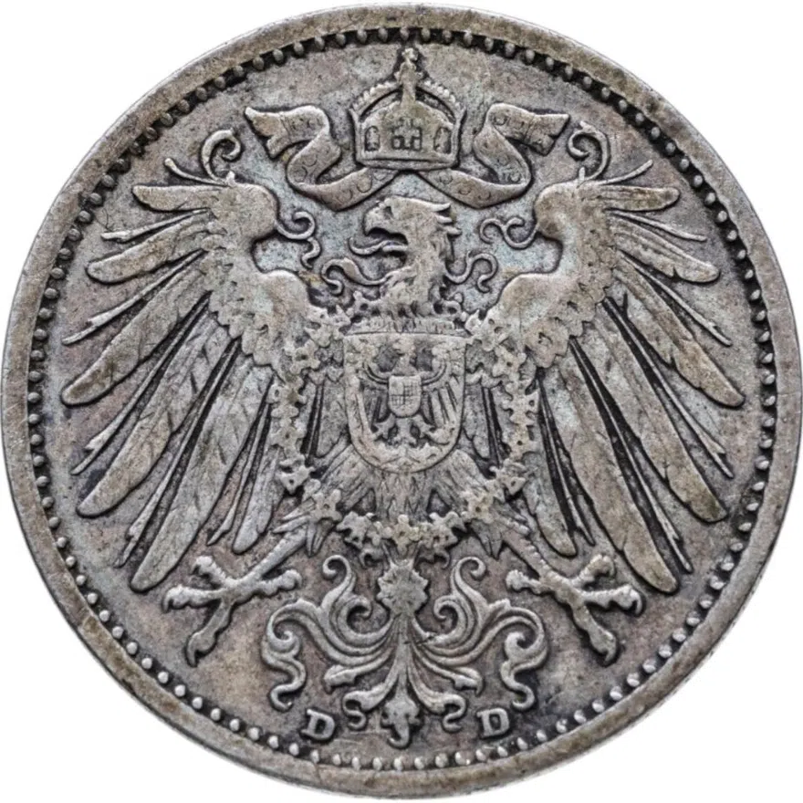 Германия 1 марка (mark) 1904 D  знак монетного двора: "D" - Мюнхен, реверс