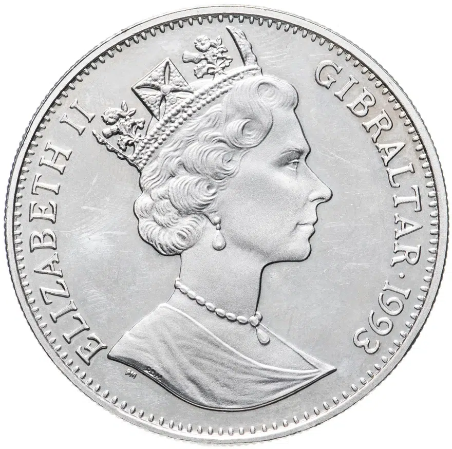 Гибралтар 1 крона (crown) 1993 "Динозавры - Стегозавр", реверс