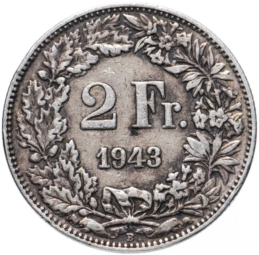Швейцария 2 франка (francs) 1943