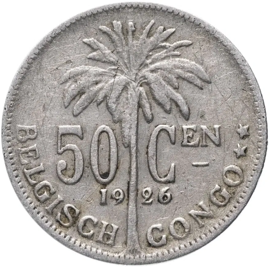 Бельгийское Конго 50 сантимов (centimes) 1926   Надпись на голландском - 'ALBERT KONING DER BELGEN'