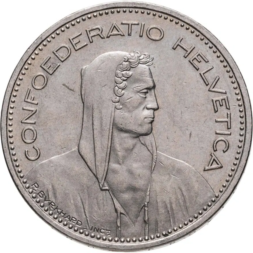 Швейцария 5 франков (francs) 1989, аверс