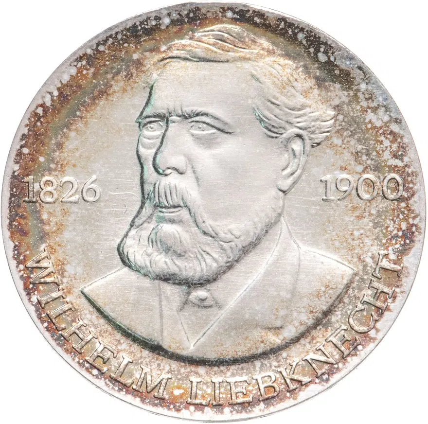 Германия (ГДР) 20 марок (mark) 1976  150 лет со дня рождения Вильгельма Либкнехта