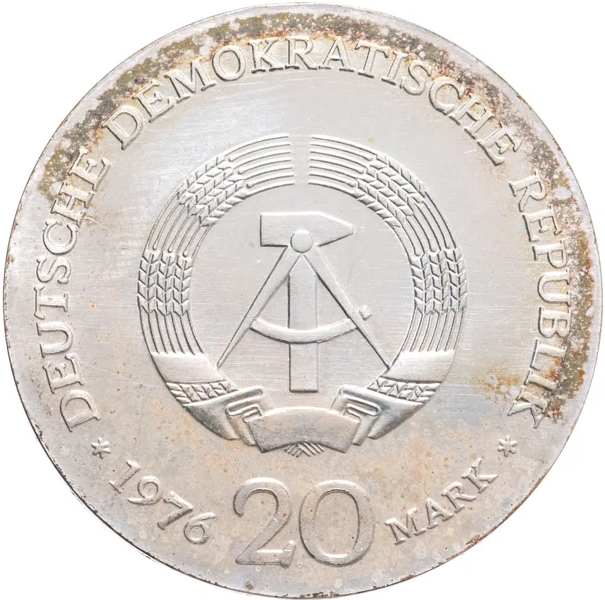 Германия (ГДР) 20 марок (mark) 1976  150 лет со дня рождения Вильгельма Либкнехта, реверс