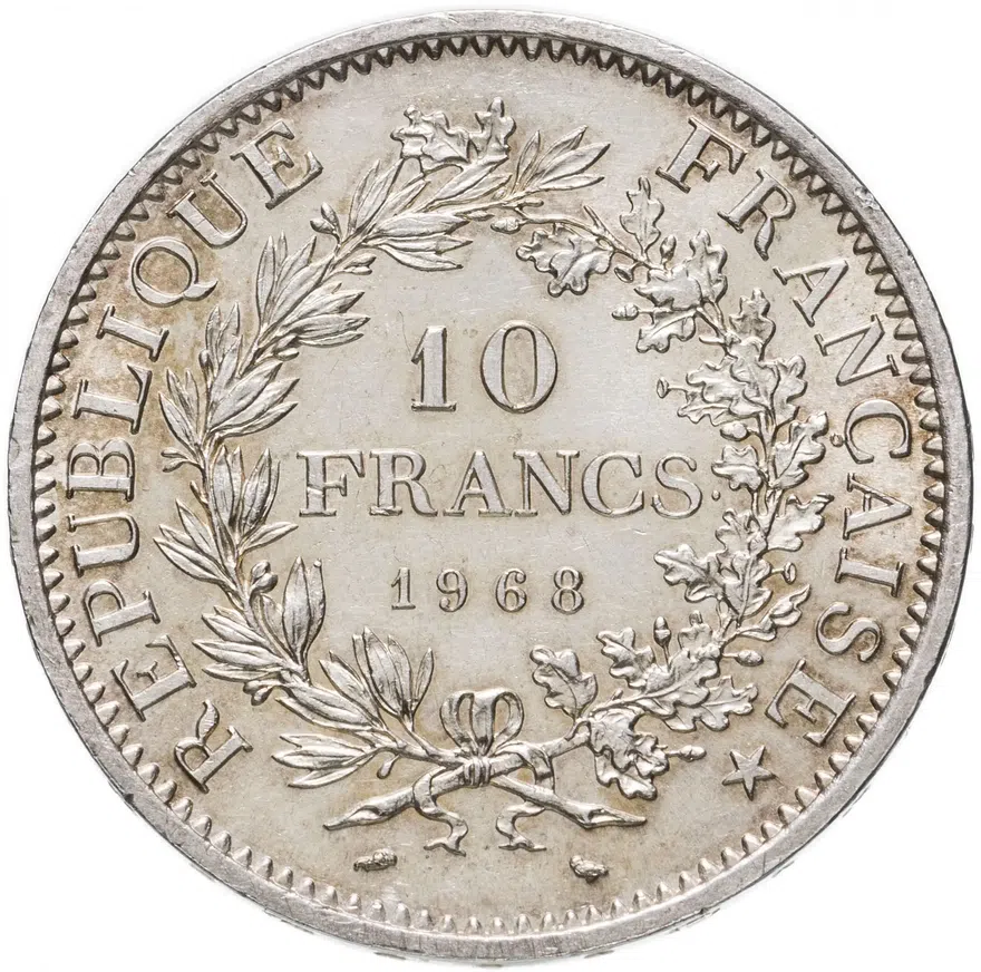 Франция 10 франков (francs) 1968, реверс