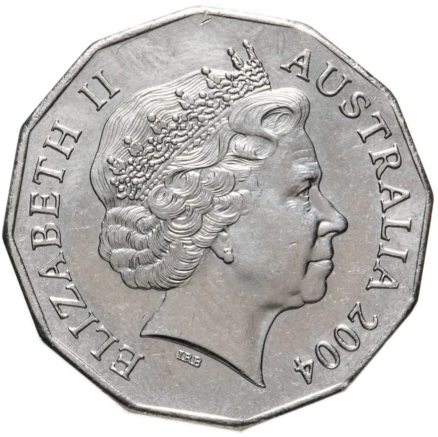 Австралия 50 центов (cents) 2004  Австралийская фауна - Лорикет, коала и вомбат, аверс