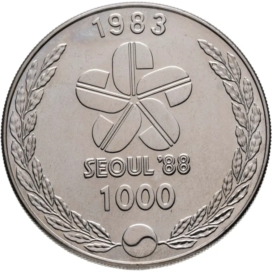 Южная Корея 1000 вон 1983 XXIV летние Олимпийские Игры, Сеул 1988 - барабанщики, реверс