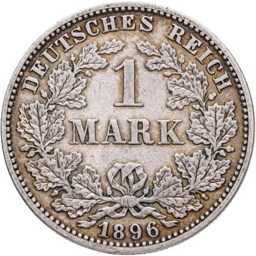 Германия 1 марка (mark) 1896 E знак монетного двора: "E" - Мульденхюттен, аверс