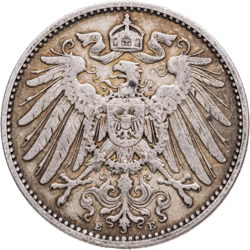 Германия 1 марка (mark) 1896 E знак монетного двора: "E" - Мульденхюттен, реверс